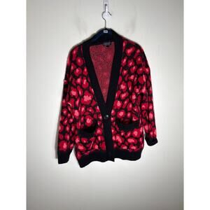 Top Shop Black and Red/Pink Cardigan Sweater Sz 8